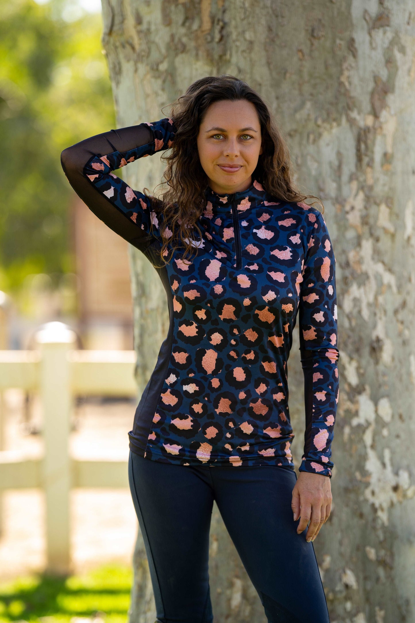 Rose Gold and Navy Leopard Women's Equestrian Sun Shirt