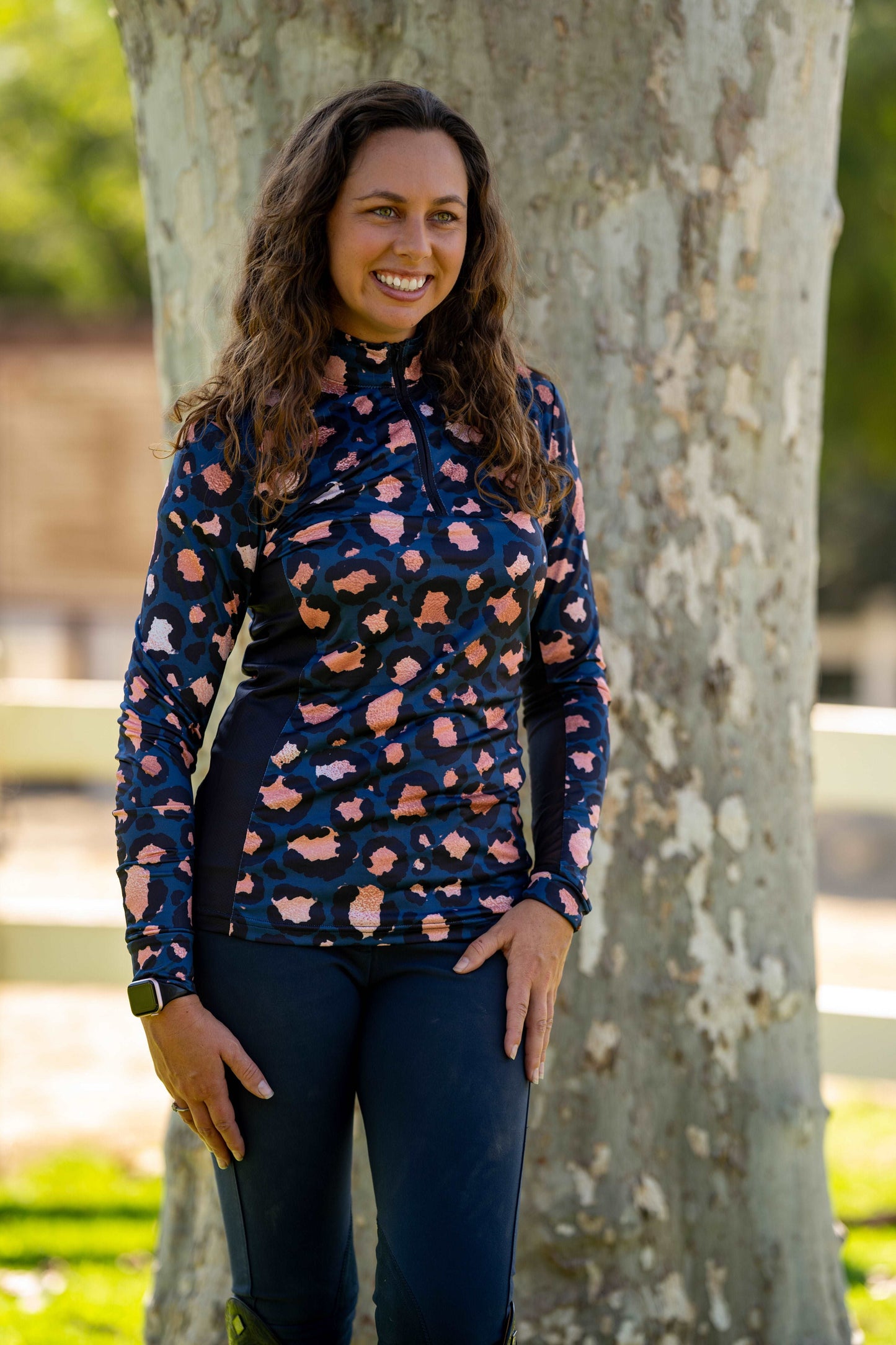 Rose Gold and Navy Leopard Women's Equestrian Sun Shirt