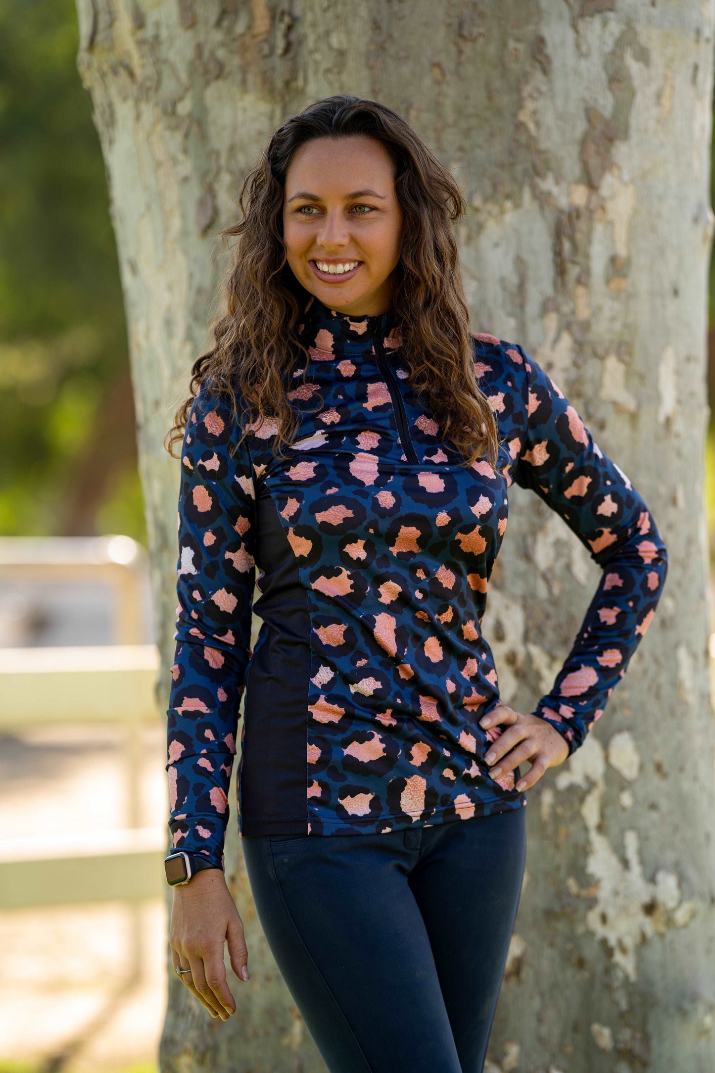 Rose Gold and Navy Leopard Women's Equestrian Sun Shirt