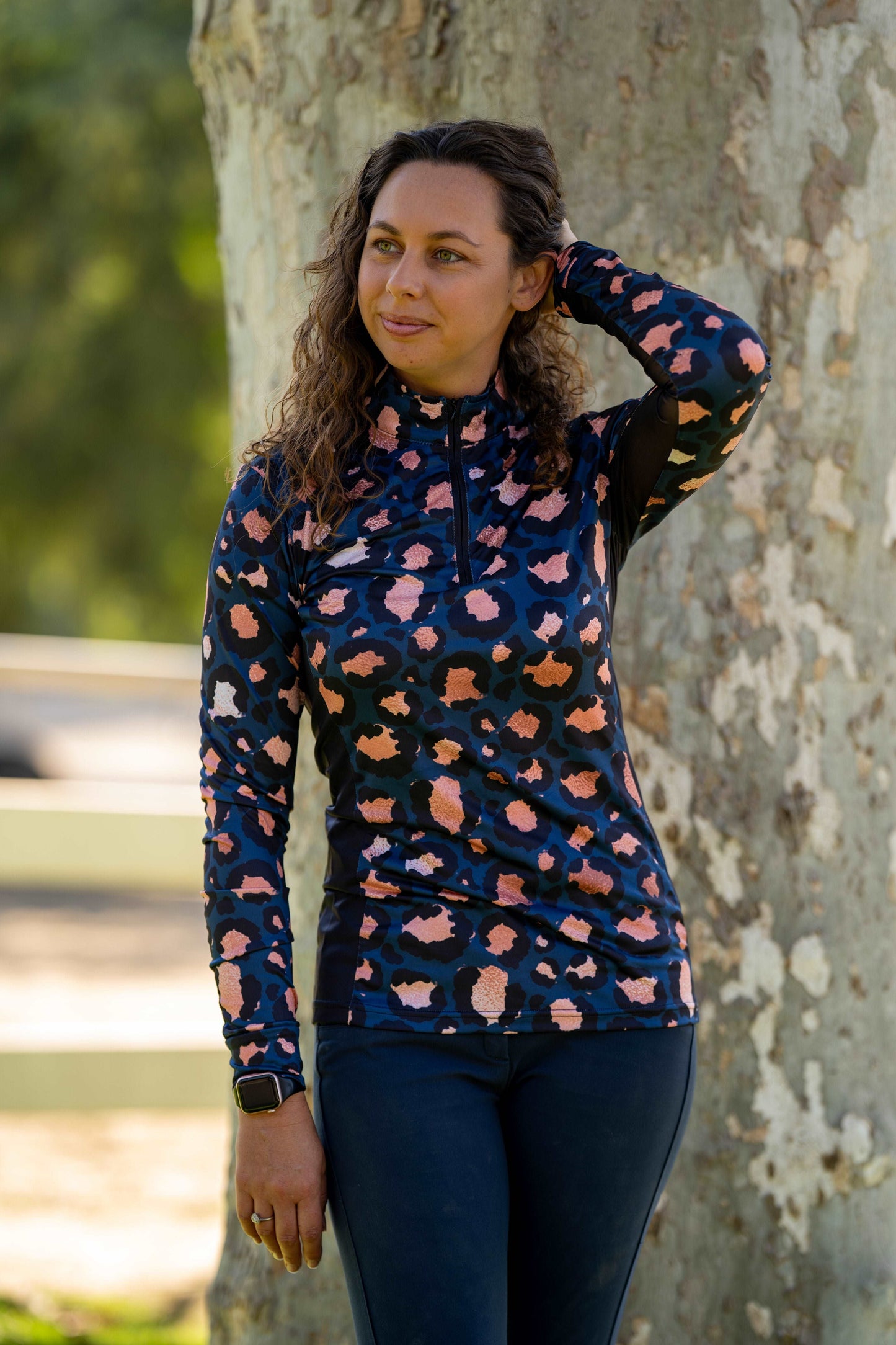 Rose Gold and Navy Leopard Women's Equestrian Sun Shirt