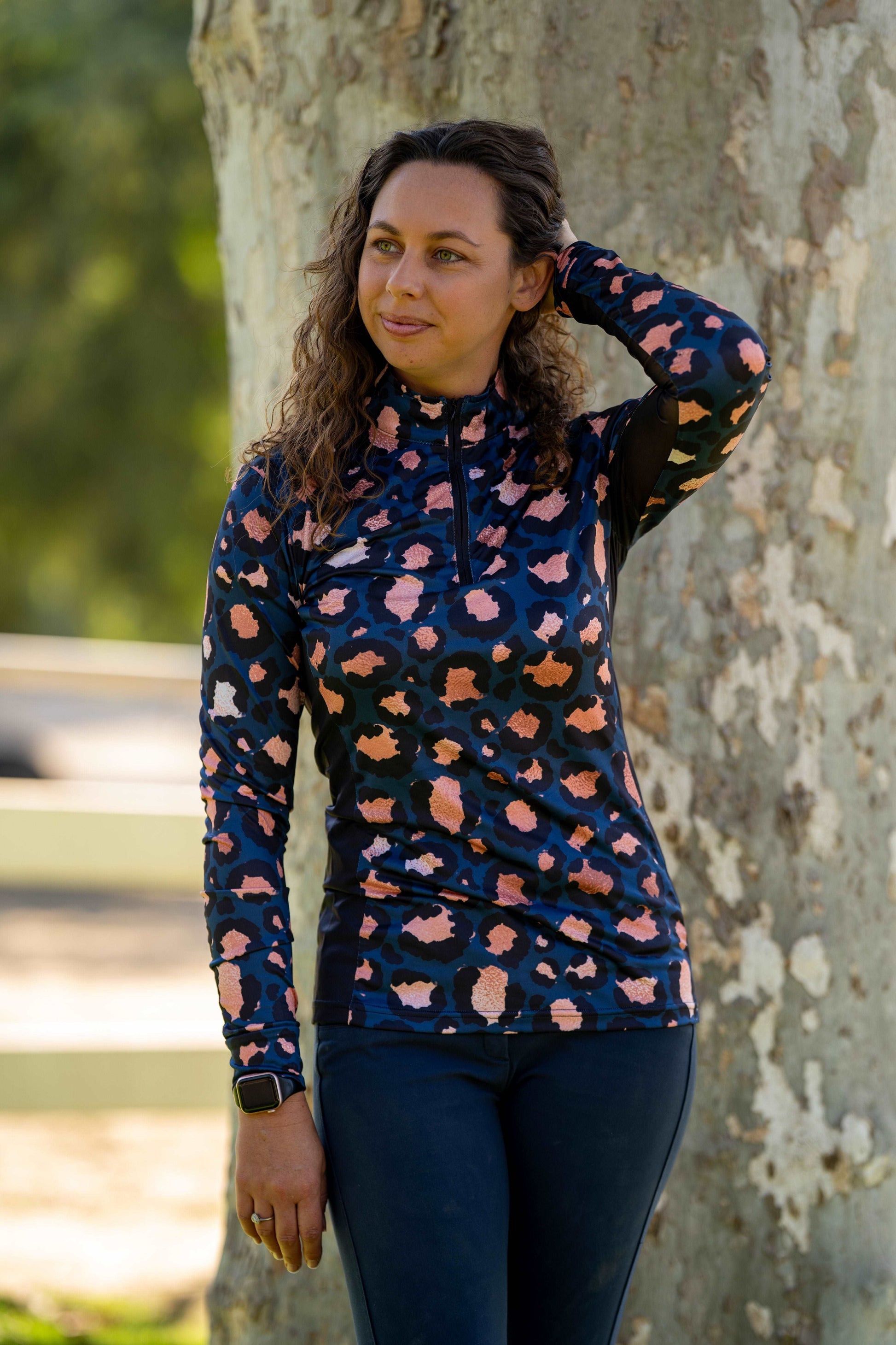 Rose Gold and Navy Leopard Women's Equestrian Sun Shirt