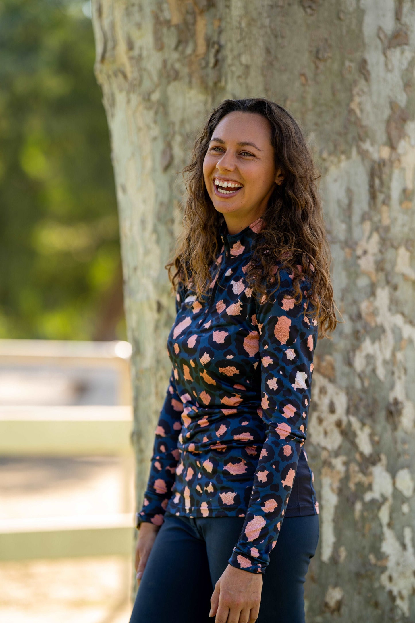 Rose Gold and Navy Leopard Women's Equestrian Sun Shirt