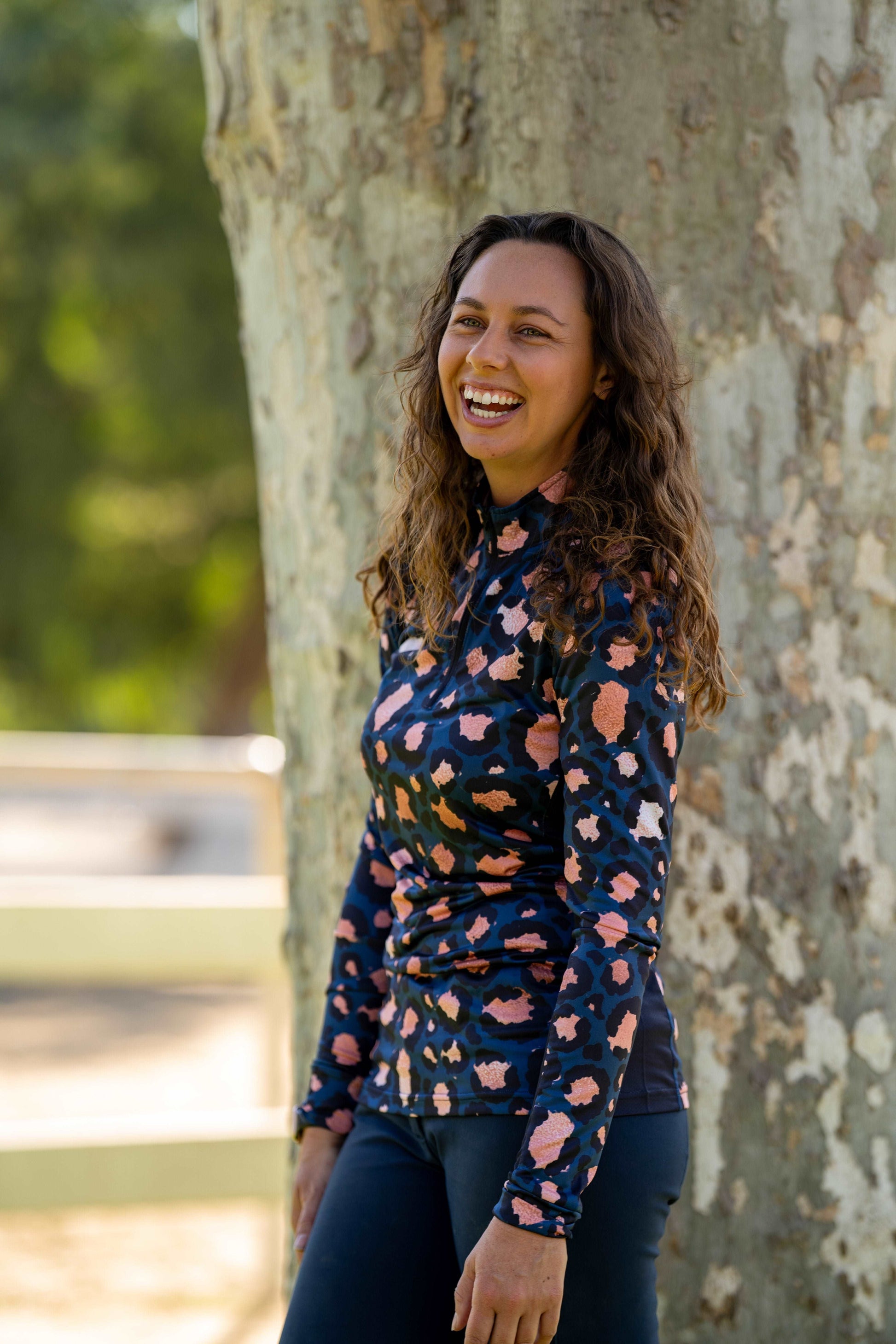 Rose Gold and Navy Leopard Women's Equestrian Sun Shirt