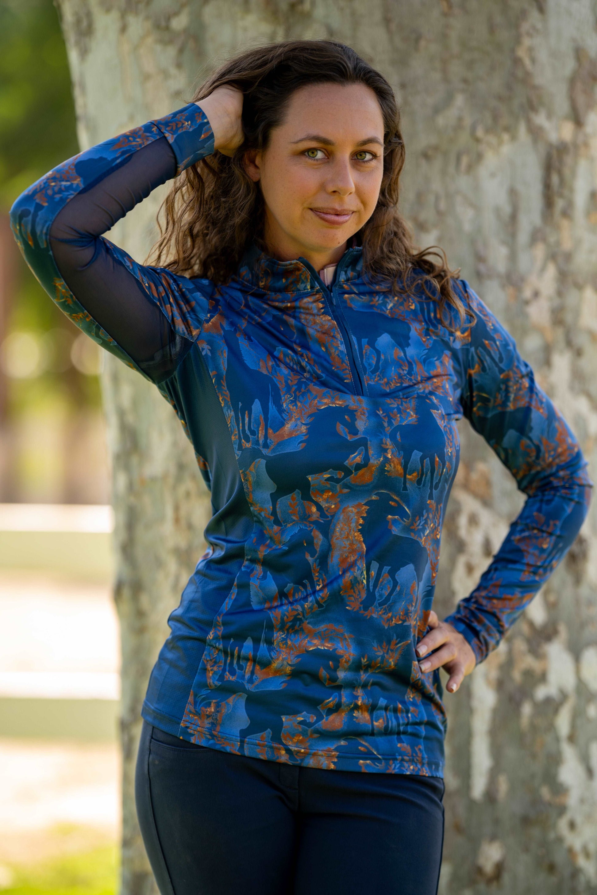 Blue / Gold Women's Equestrian Sun Shirt
