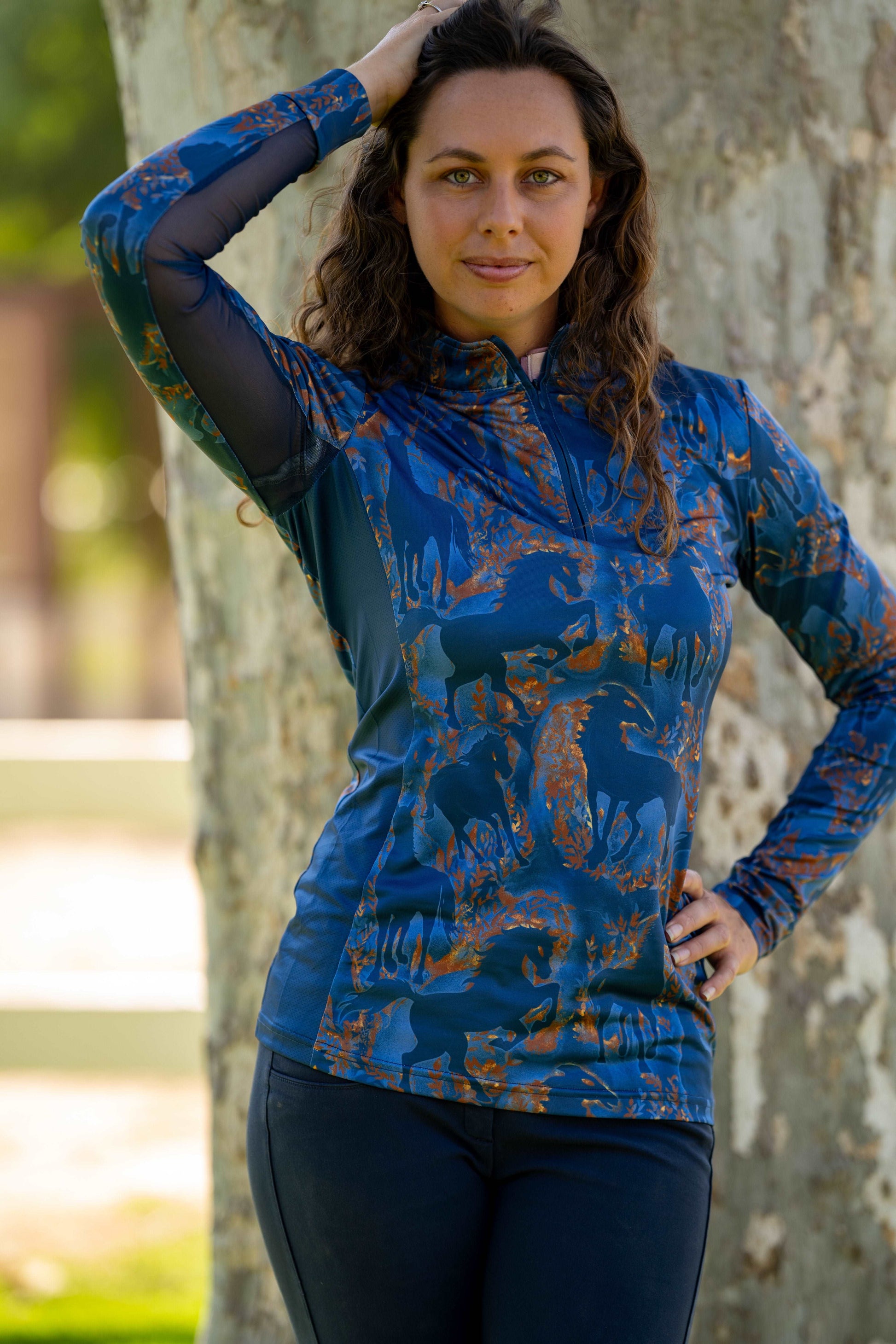 Blue / Gold Women's Equestrian Sun Shirt