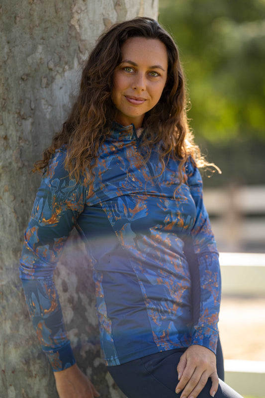 Blue / Gold Women's Equestrian Sun Shirt