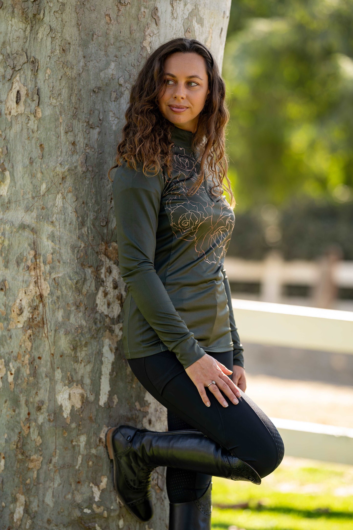 Green Roses Equestrian Sun Shirt for Women