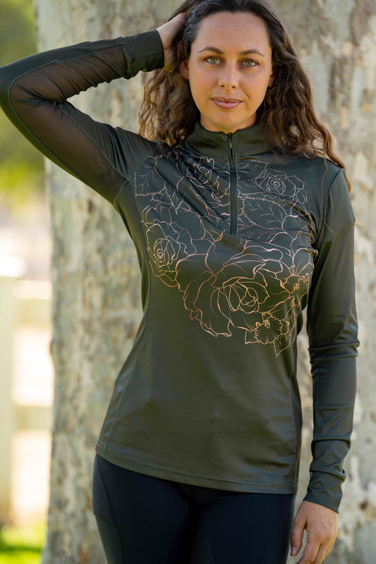 Green Roses Equestrian Sun Shirt for Women