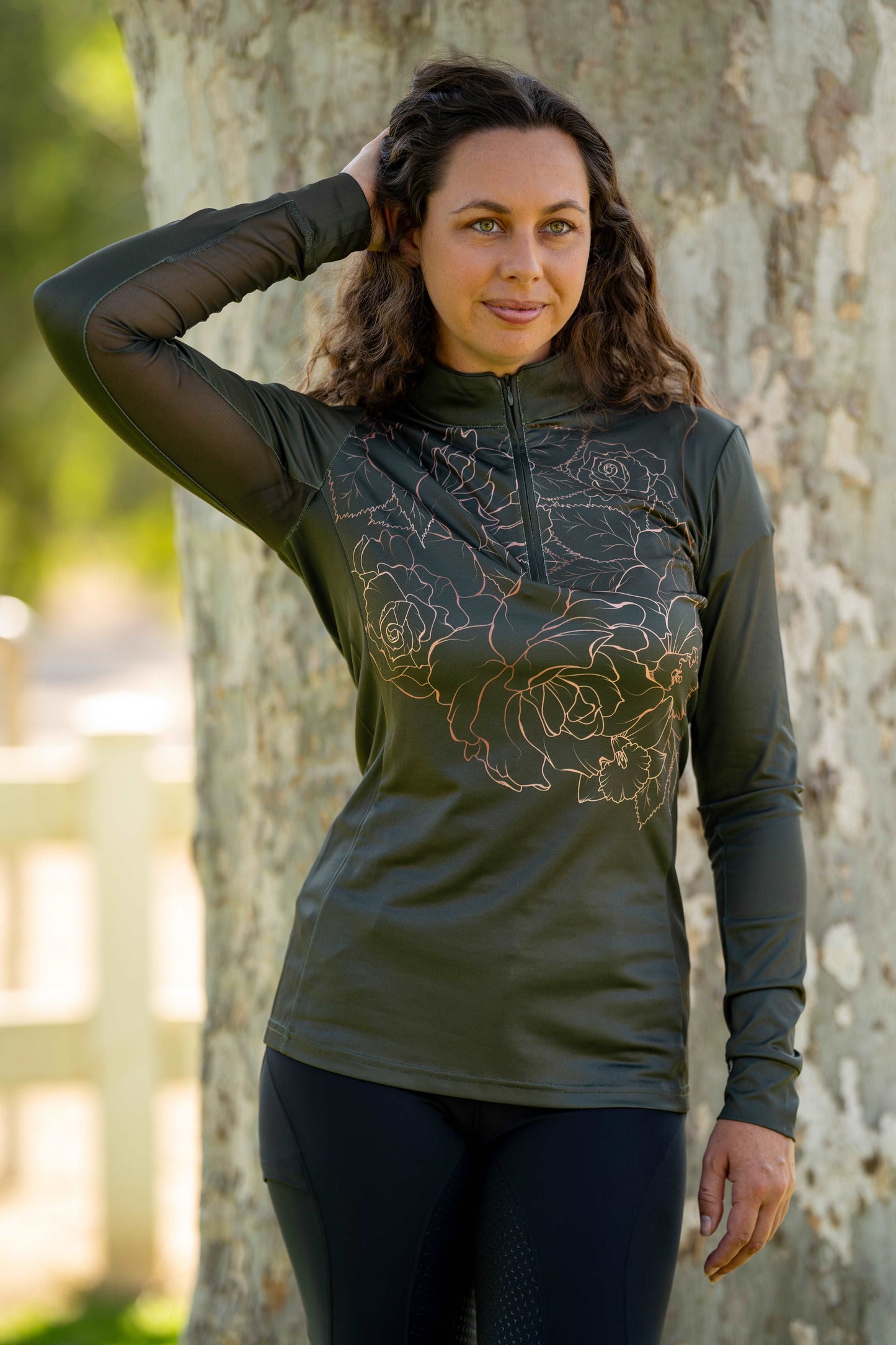 Green Roses Equestrian Sun Shirt for Women