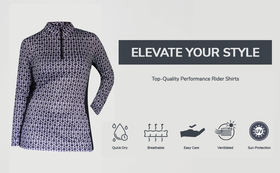 Black and Rose Gold Women's Equestrian Sun Shirt
